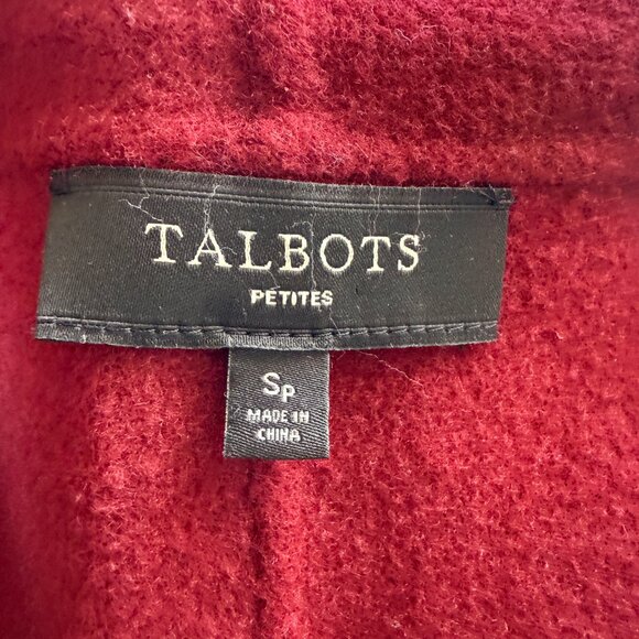 Talbots Petites burgundy wine long sleeve collared wool open jacket blazer SP - Picture 7 of 8